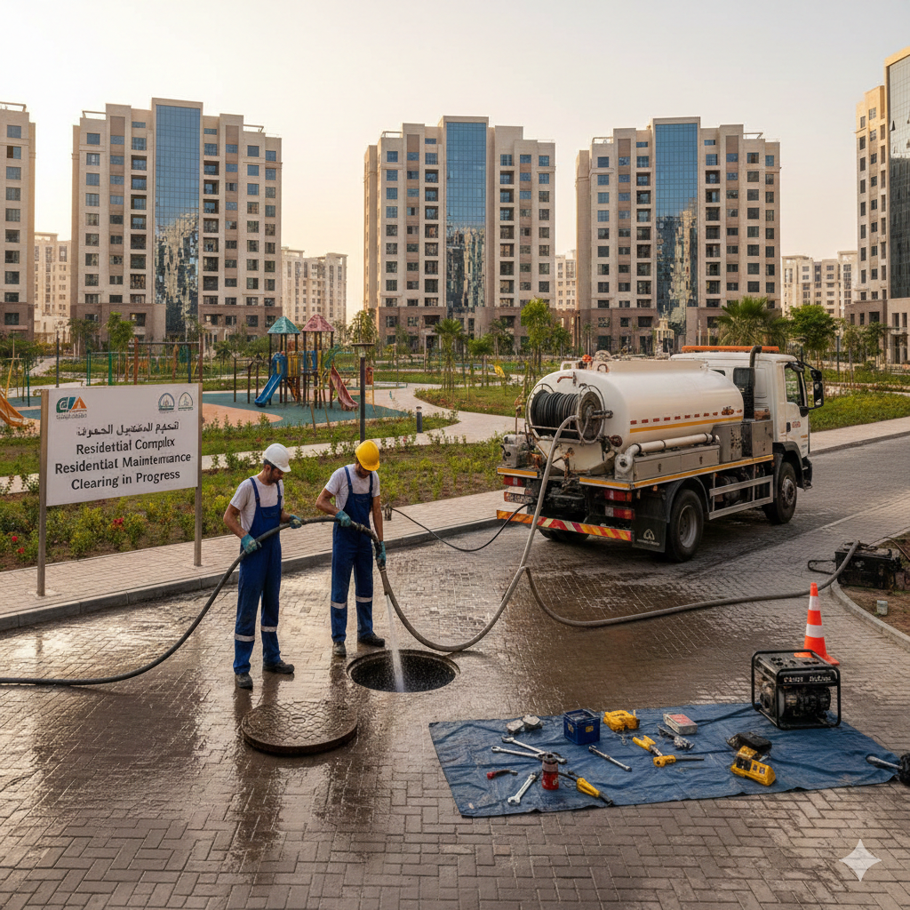 تسليك شبكة صرف مجمع بالأحساء